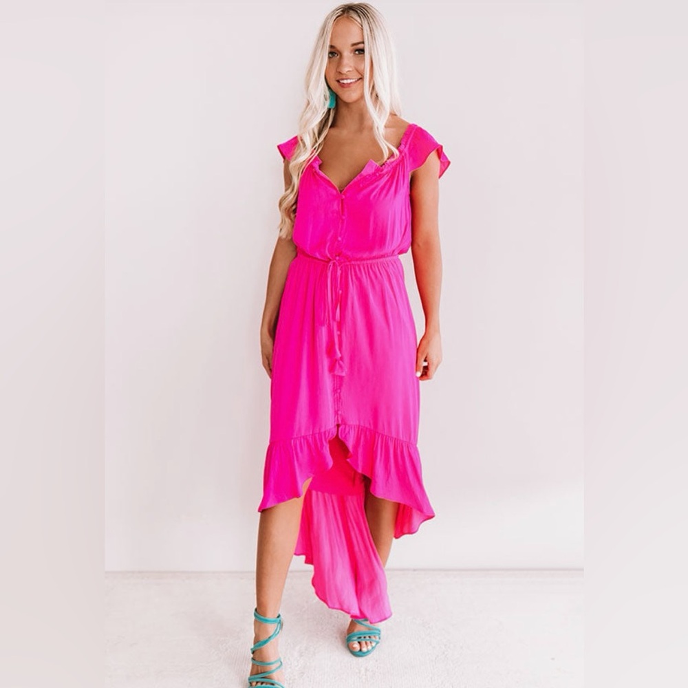 Impressions Seaside Vacay Button Up Dress in Hot Pink - Size Small S - NWT new